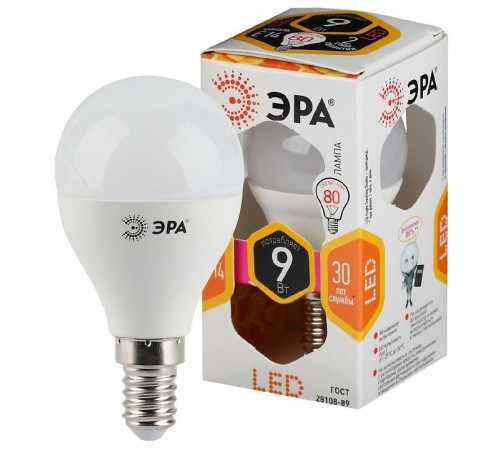 Лампа светодиодная Эра Стандарт LED P45-9W-827-E14