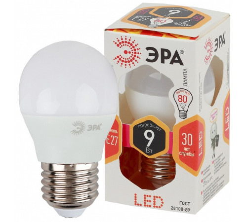 Лампа светодиодная Эра Стандарт LED P45-9W-827-E27
