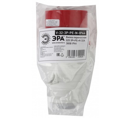 Вилка прямая 3P+PE+N Эра V-32-3P-PE-N-IP44