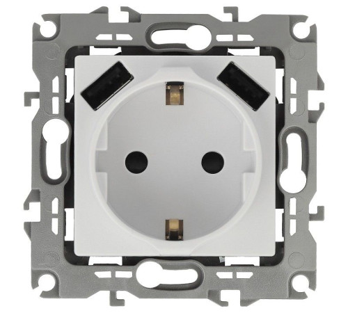 Розетка с заземлением и со шторкой и 2хUSB, без рамки Эра Эра 12 12-4109-01