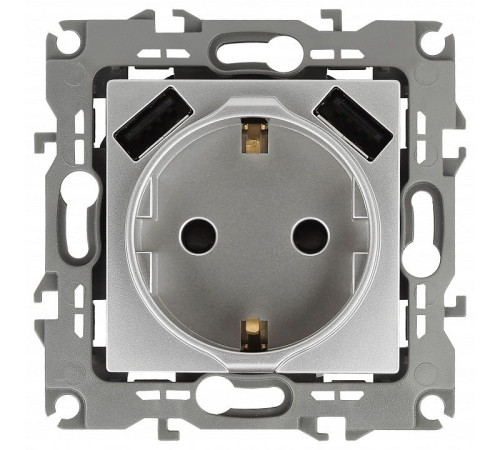 Розетка с заземлением и со шторкой и 2хUSB, без рамки Эра Эра 12 12-4109-03