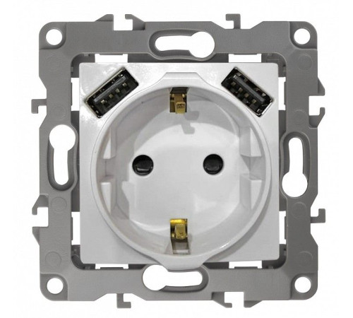 Розетка с заземлением и со шторкой и 2хUSB, без рамки Эра Эра 12 12-4109-03