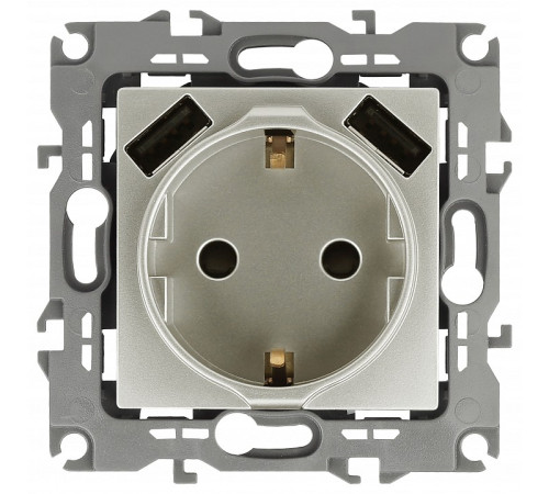 Розетка с заземлением и со шторкой и 2хUSB, без рамки Эра Эра 12 12-4109-15