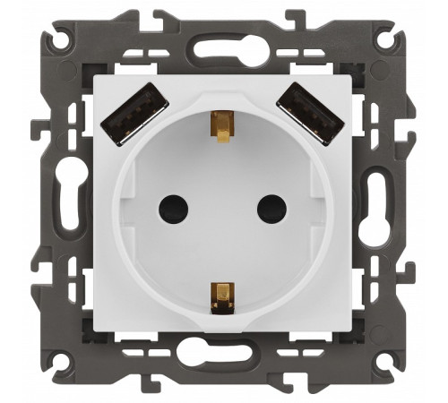 Розетка с заземлением и со шторкой и 2хUSB, без рамки Эра Эра Elegance 14-4109-01