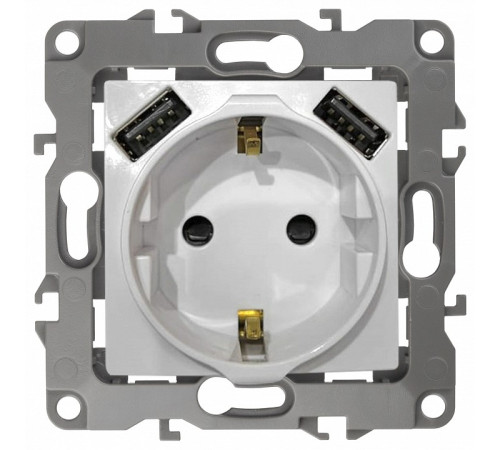 Розетка с заземлением и со шторкой и 2хUSB, без рамки Эра Эра Elegance 14-4109-01