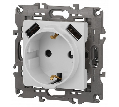 Розетка с заземлением и со шторкой и 2хUSB, без рамки Эра Эра Elegance 14-4109-01