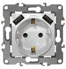 Розетка с заземлением и со шторкой и 2хUSB, без рамки Эра Эра Elegance 14-4109-02