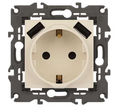 Розетка с заземлением и со шторкой и 2хUSB, без рамки Эра Эра Elegance 14-4109-02