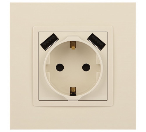 Розетка с заземлением и со шторкой и 2хUSB, без рамки Эра Эра Elegance 14-4109-02