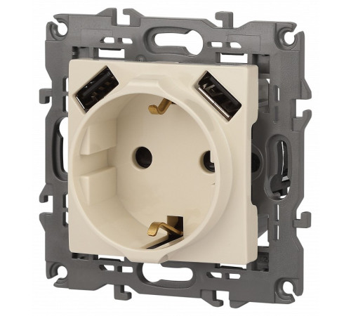 Розетка с заземлением и со шторкой и 2хUSB, без рамки Эра Эра Elegance 14-4109-02
