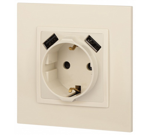 Розетка с заземлением и со шторкой и 2хUSB, без рамки Эра Эра Elegance 14-4109-02