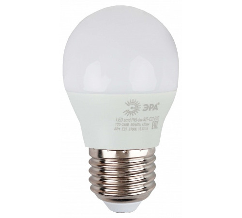 Лампа светодиодная Эра E27 8Вт 2700K LED P45-8W-827-E27 R