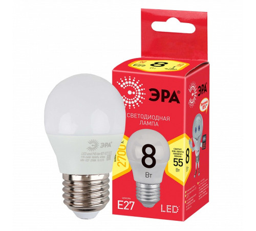 Лампа светодиодная Эра E27 8Вт 2700K LED P45-8W-827-E27 R