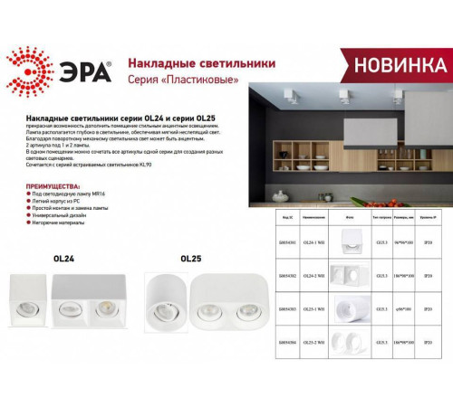Накладной светильник Эра OL25-1 WH Б0054383
