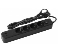 Удлинитель с выключателем ЭРА USF-4es-1,5m-2xUSBAC-B 4 розетки 1.5 м USB-A+C черный USF-4es-1,5m-2xUSBAC-B