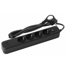Удлинитель с выключателем ЭРА USF-4es-1,5m-2xUSBAC-B 4 розетки 1.5 м USB-A+C черный USF-4es-1,5m-2xUSBAC-B