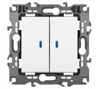 Выключатель двухклавишный с подсветкой без рамки Эра Эра 12 12-1105-01М