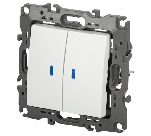 Выключатель двухклавишный с подсветкой без рамки Эра Эра 12 12-1105-01М