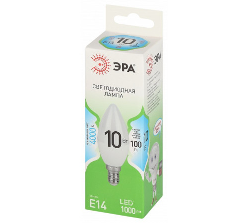 Лампа светодиодная ЭРА Green Line Свеча B35 10 Вт E14 4000 К LED B35-10W-840-E14 GL