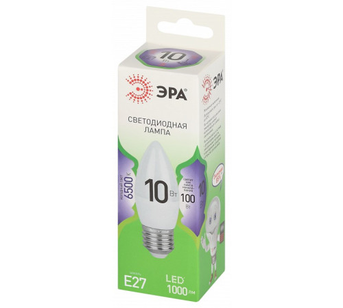 Лампа светодиодная ЭРА Green Line Свеча B35 10 Вт E27 6500 К LED B35-10W-865-E27 GL