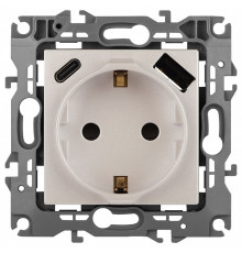 Розетка с заземлением и со шторкой и 2хUSB, без рамки Эра Эра 12 12-4108-15