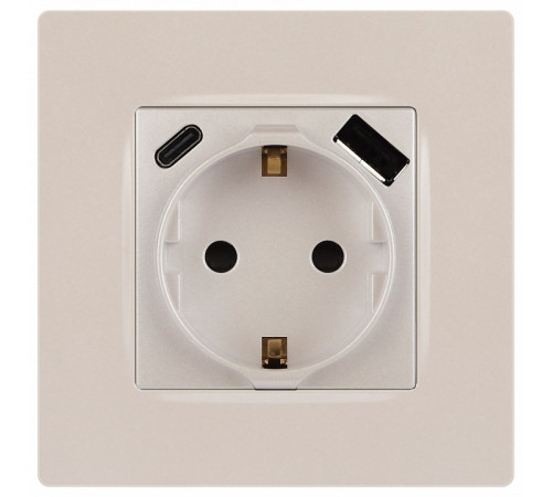 Розетка с заземлением и со шторкой и 2хUSB, без рамки Эра Эра 12 12-4108-15