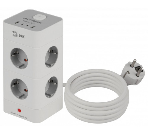 Сетевой фильтр Эра TWR-8es-1,5m-4USB-W