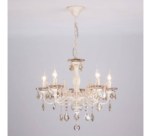 Подвесная люстра Eurosvet Elisha 3281/5 белый с золотом/тонированный хрусталь Strotskis