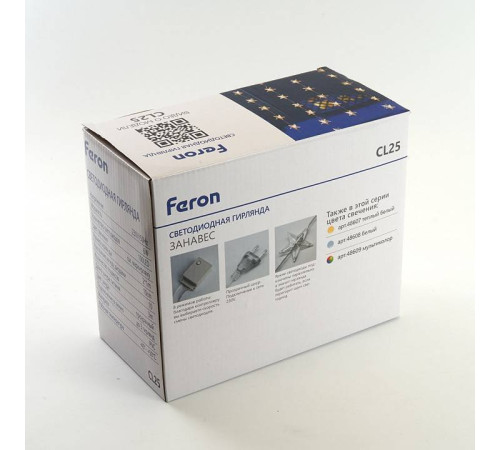 Занавес световой Feron CL25 2x6 м 640 LED белый свет черный провод 48607