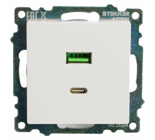 Розетка 2хUSB type A и C без рамки Stekker Катрин 50051