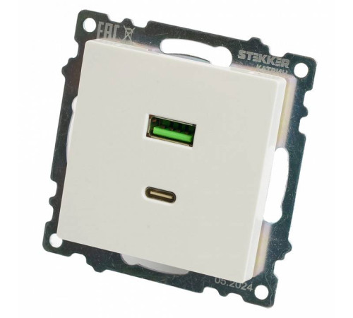 Розетка 2хUSB type A и C без рамки Stekker Катрин 50051