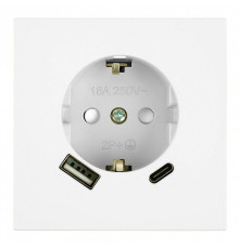 Розетка с заземлением и со шторкой и 2хUSB type A и C, без рамки Stekker Мия 50438