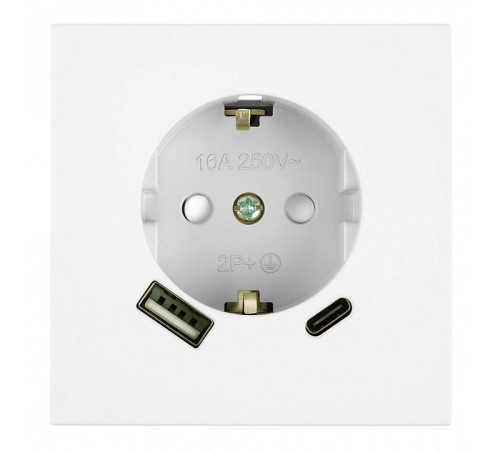 Розетка с заземлением и со шторкой и 2хUSB type A и C, без рамки Stekker Мия 50438