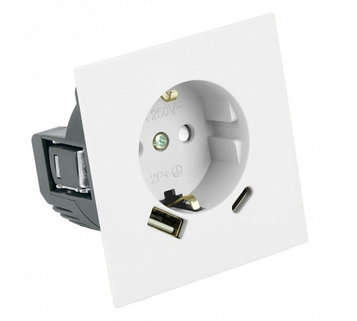 Розетка с заземлением и со шторкой и 2хUSB type A и C, без рамки Stekker Мия 50438