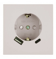 Розетка с заземлением и со шторкой и 2хUSB type A и C, без рамки Stekker Мия 50482
