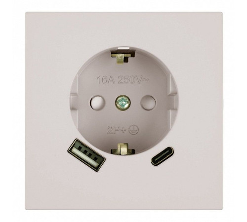 Розетка с заземлением и со шторкой и 2хUSB type A и C, без рамки Stekker Мия 50482