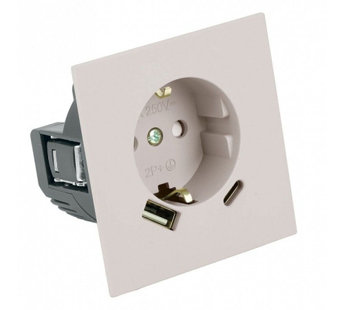 Розетка с заземлением и со шторкой и 2хUSB type A и C, без рамки Stekker Мия 50482