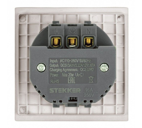 Розетка с заземлением и со шторкой и 2хUSB type A и C, без рамки Stekker Мия 50482