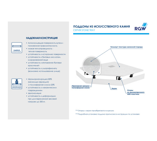 Душевой поддон трапеция RGW Stone Tray ST/T-W 900x900 мм белый 16155099-01