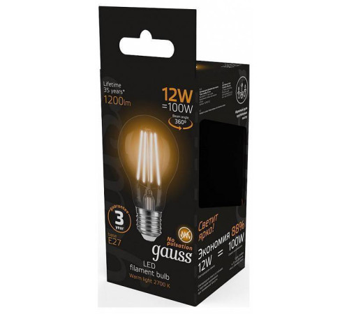 Лампа светодиодная Gauss Filament A60 E27 12 Вт 2700 K 102902112