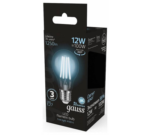 Лампа светодиодная Gauss Filament A60 E27 12 Вт 4100 K 102902212
