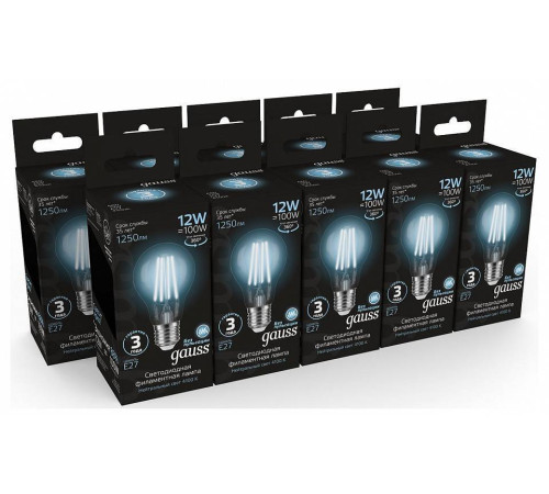 Лампа светодиодная Gauss Filament A60 E27 12 Вт 4100 K 102902212