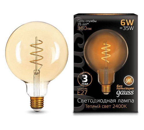 Лампа светодиодная Gauss LED Filament Flexible E27 6Вт 2400K 158802008