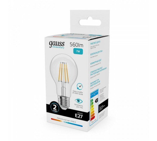 Лампа светодиодная Gauss Filament Elementary E27 7Вт 4100K 22227