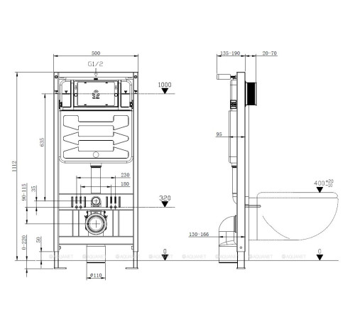 Инсталляция для подвесного унитаза Allen Brau PNEUMATIC PRO 1112х95х500 мм 9.11101.20