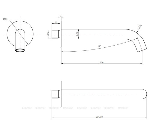 Излив из стены Aquanet Static 200 мм черный матовый AF330-98B