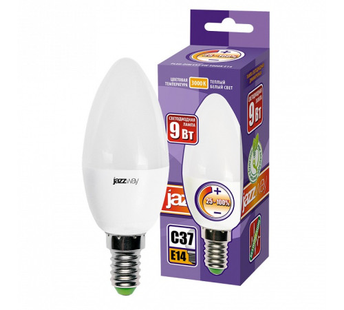 Лампа светодиодная Jazzway PLED- DIM C37 9w 3000K E14