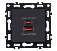 Розетка 2хUSB type A и C без рамки Kollinger Asthetik AS-024BK