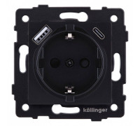 Розетка с заземлением и со шторкой и 2хUSB type A и C, без рамки Kollinger  REA-004BM