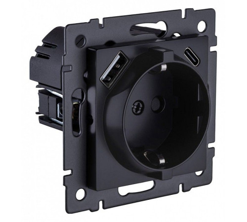 Розетка с заземлением и со шторкой и 2хUSB type A и C, без рамки Kollinger REA-004BM